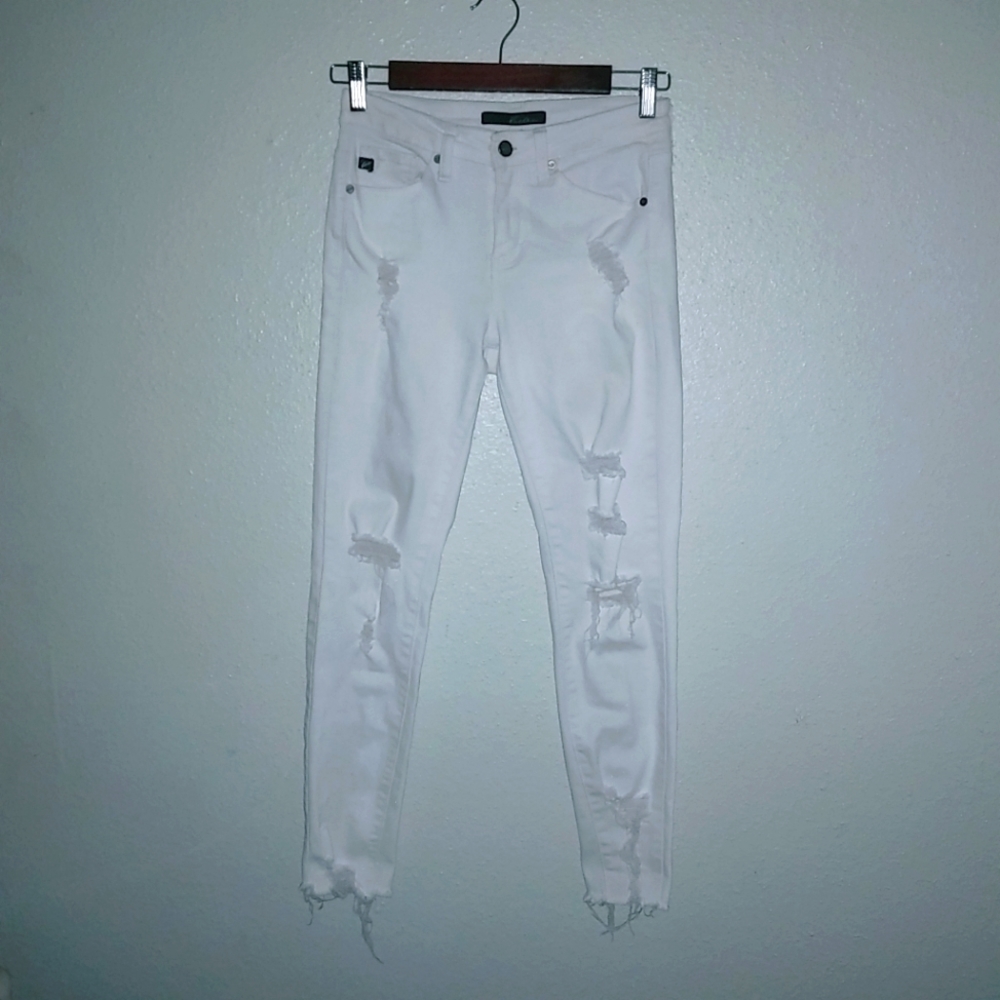 KanCan 5 26x25 Ripped High Waisted White Skinny Jeans